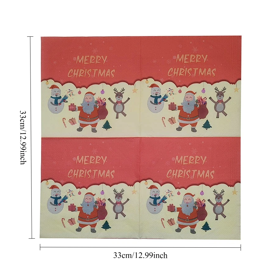 10/20 pezzi tovaglioli per feste di Natale per decorazioni da tavola stampe di renne pupazzo di neve di Babbo Natale, tovaglioli di carta festivi bianchi rossi a 2 strati da 33 cm