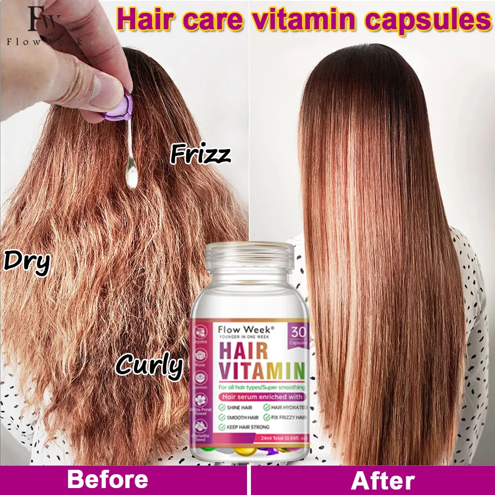 FlowWeek Hair Vitamin Capsule Smooth Silky Hair Mask Keratin Complex Oil Repair Curl Damaged Dry Hair Serum Hair Oil Hair Care