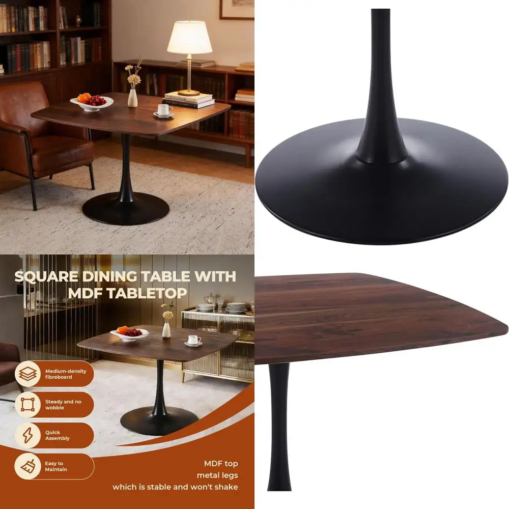 

Mid-Century 42 Square Dining Table with MDF Top and Oak Finish, Ideal for Small Spaces, Suitable for Bistro, Cafe, Office, and L