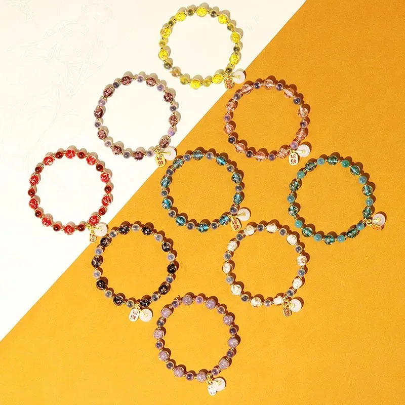 Sugar Heart Agate Beaded Bracelet For Women Natural Semi Sweet Ash Gray Glass Beads Jewelry Lucky Fortune Blessing Prosperity