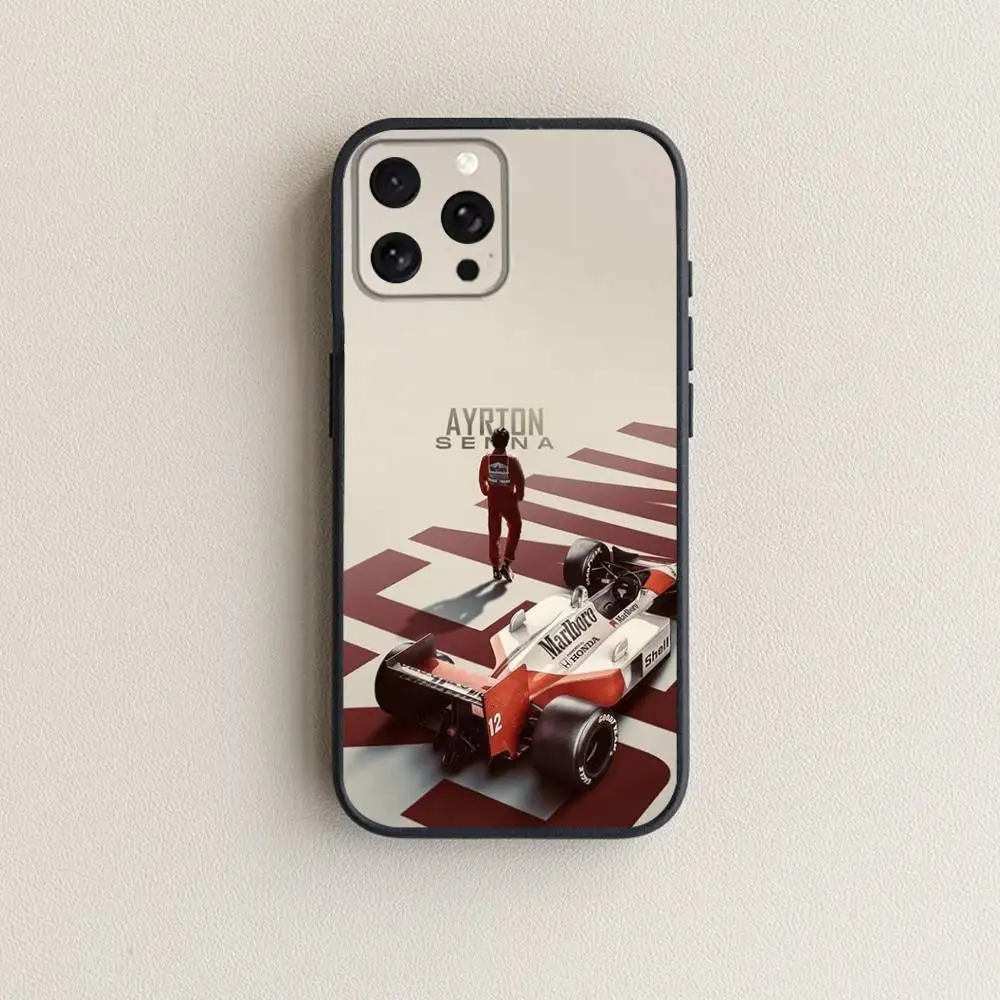 A-Ayrtons Senna racing driver Capa de telefone para iPhone 16,15,14,13,12,11 Plus,Pro Max, XS, X, XR, SE, Mini, 8,7, capa preta de silicone macio