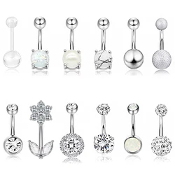 14G 10MM 3/8 Inch 316L Surgical Steel Belly Button Rings Belly Earring CZ Opal Navel Rings Barbell Body Piercings Jewelry Oreja