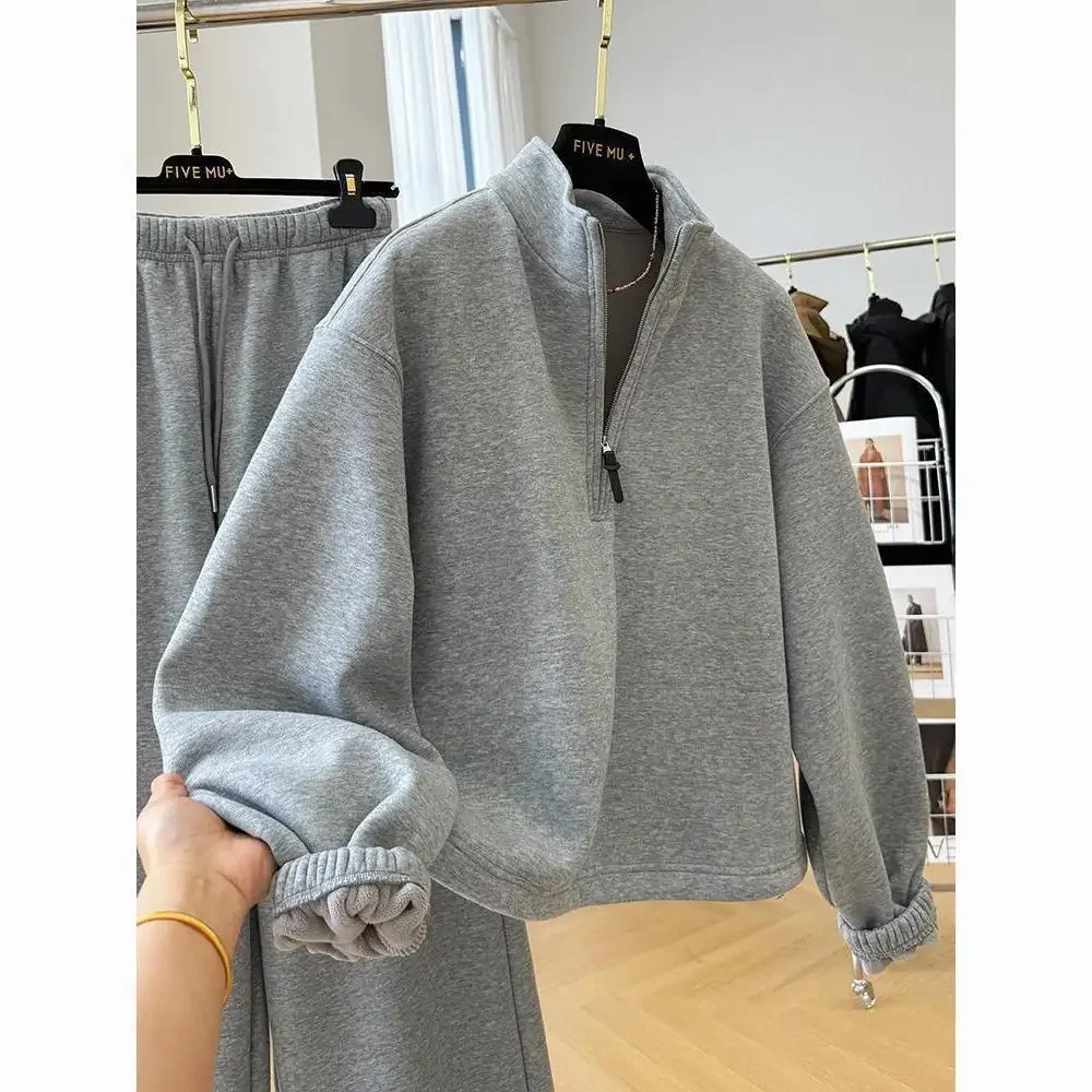 الكورية نمط مكافحة الشيخوخة لطيف عارضة الرياضة المرأة الخريف الشتاء جديد سميكة مقنعين البلوز السراويل قطعتين مجموعة #2