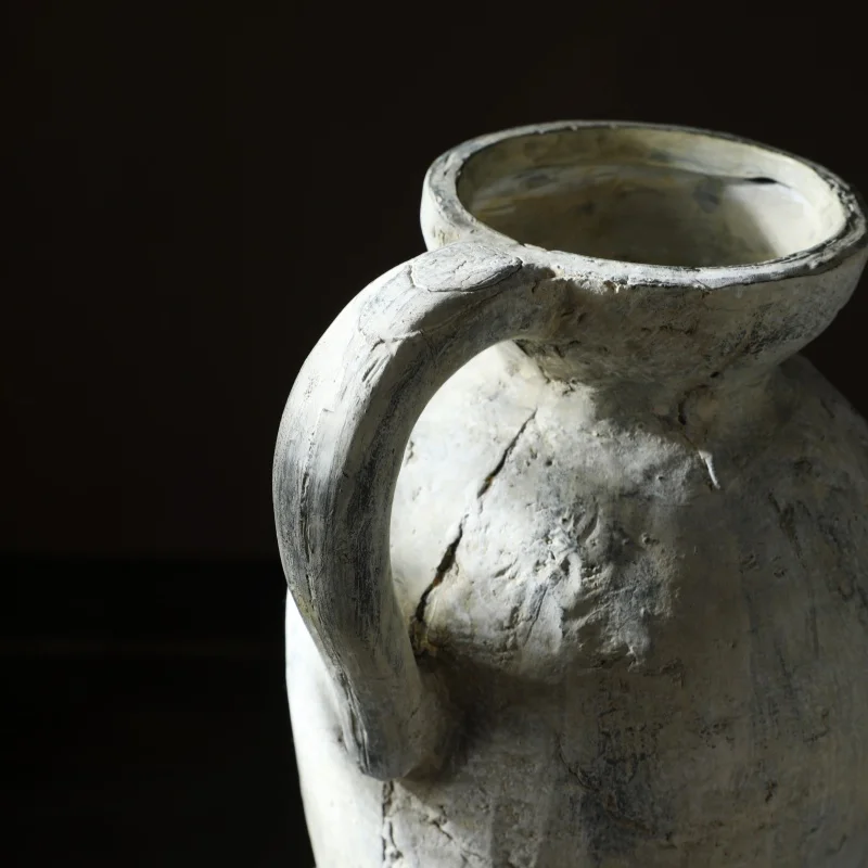 Vintage Coarse Pottery Vase Handmade Distressed Ceramic Vase 30.4cm Tall Entryway Home Decor For Dried Flowers Centerpiece Rusti