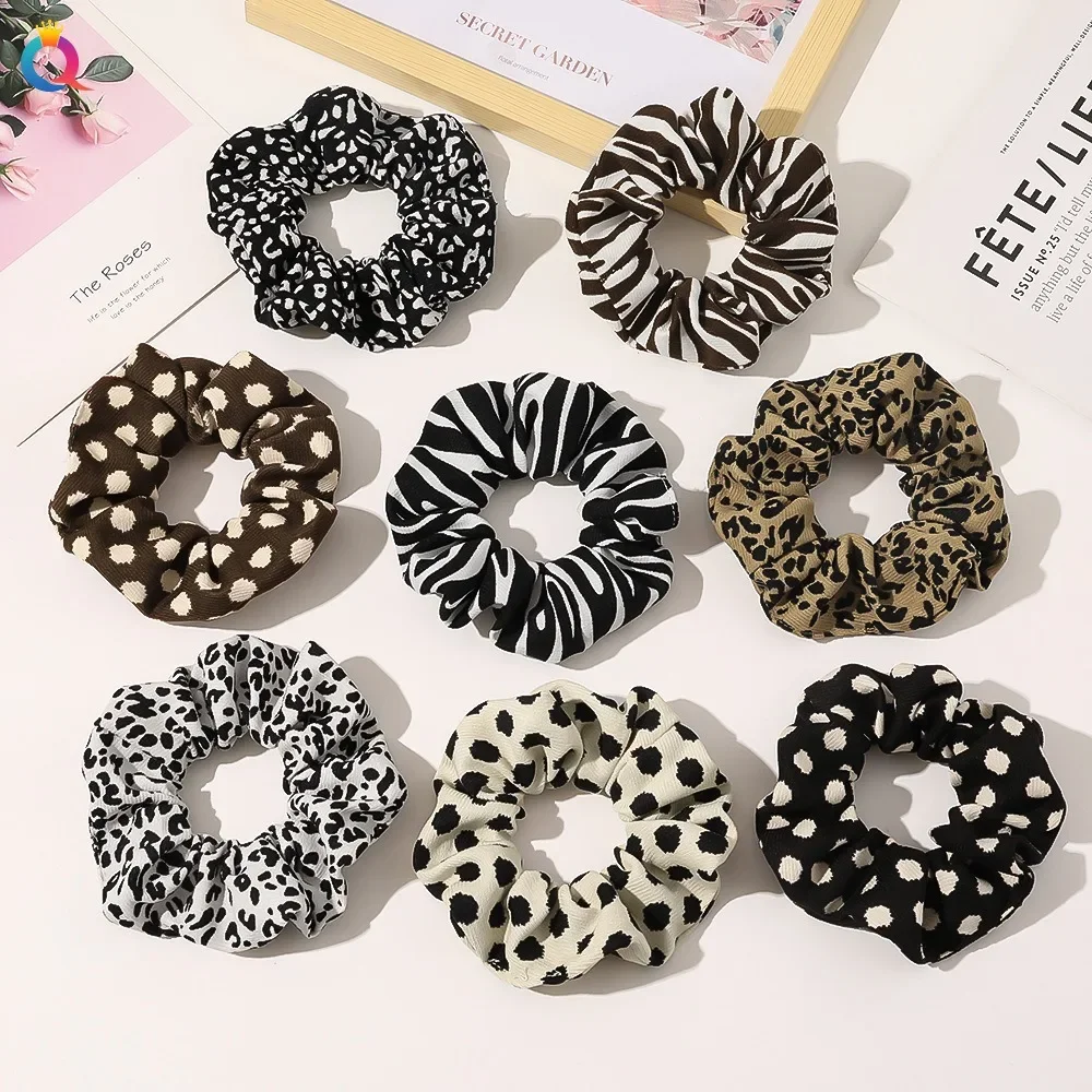 נמר עתיק שיער צלצלים שיער אלגנטי פשוט חבל שיער שחור נקודות לבן שחורות שיער קושר נשים מתוק אביזרים