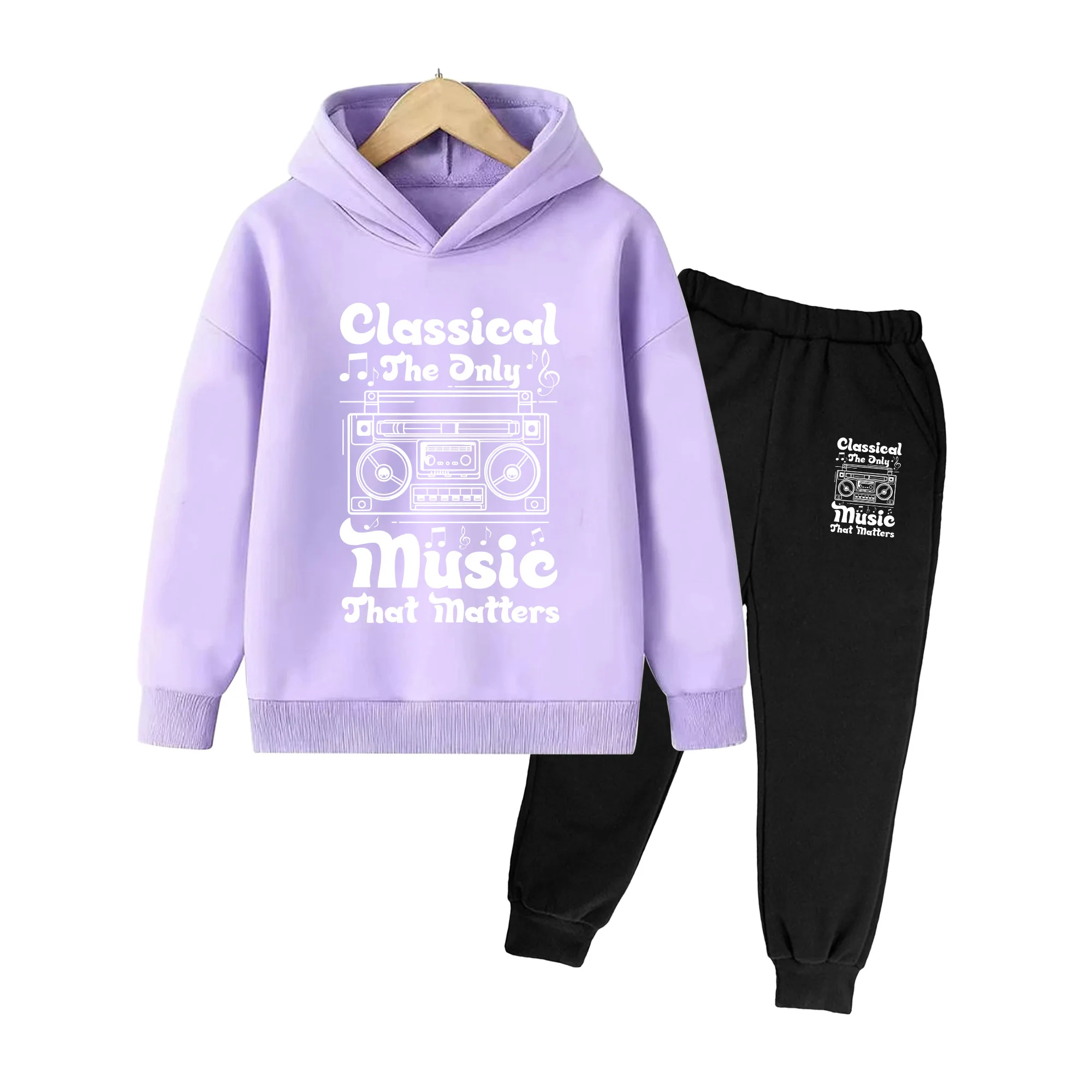 Kids Hoodie and Sweatpants Set, Cartoon Print Long Sleeve Outfit for Boys Girls, Casual Daily Wear