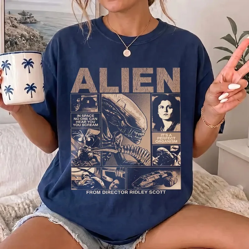 Alien Retro Movie T-shirt, Retro Horror Movie Women's T-shirt Four Seasons New Style Unisex High Street T-shirt