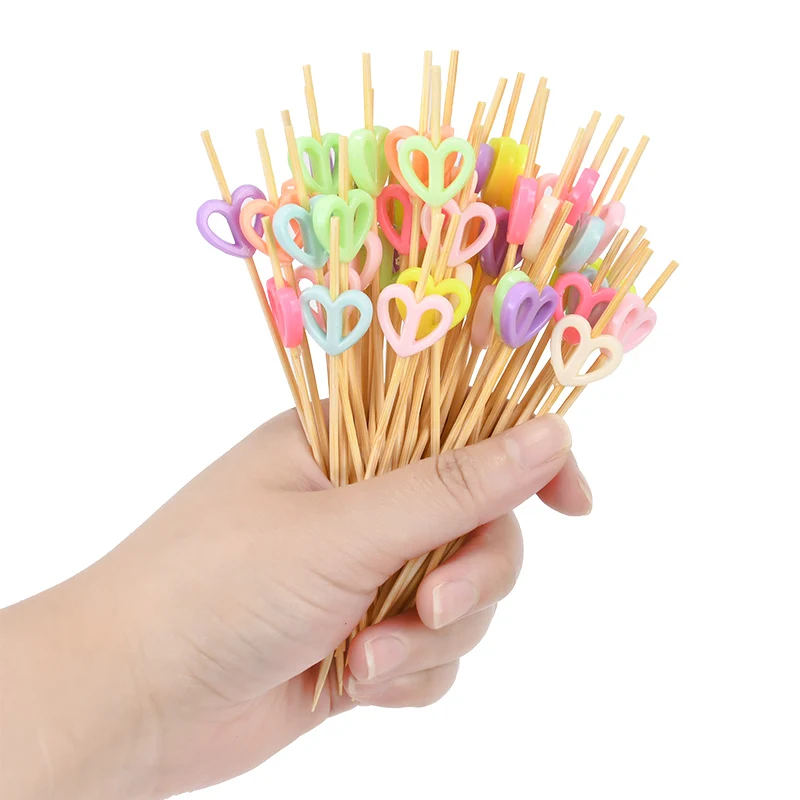 100pieces Disposable Heart Cocktail Toothpicks Food Fruit Drink Appetizer Skewer Dessert for Birthday Wedding Party Decoration