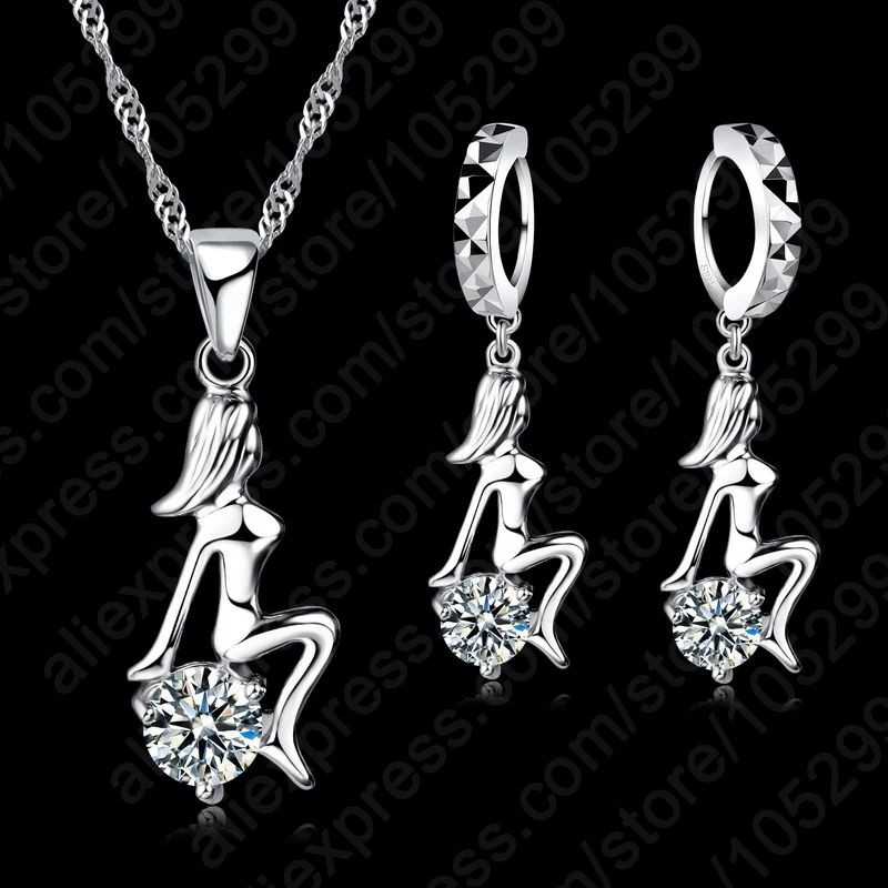 Fashion 925 Sterling Silver Color Color Elegant Wedding Bridal Dress Luxury Cubic Zirconia Jewelry Set Necklace Earrings Set