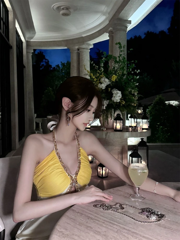 Herbst Sexy High-End-Ausschnitt montiert Vintage Französisch Elegantes Kurzes Partykleid 2000er Jahre Schlankes Einteiliges Kleid Koreanisches Y2k Minikleid