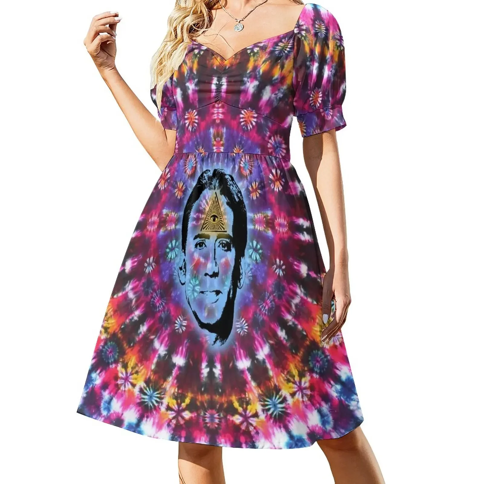 Nicolas Cage Third Eye - Tie Dye Shambhala II Short-Sleeved Dress dresses for woman Dress vintage