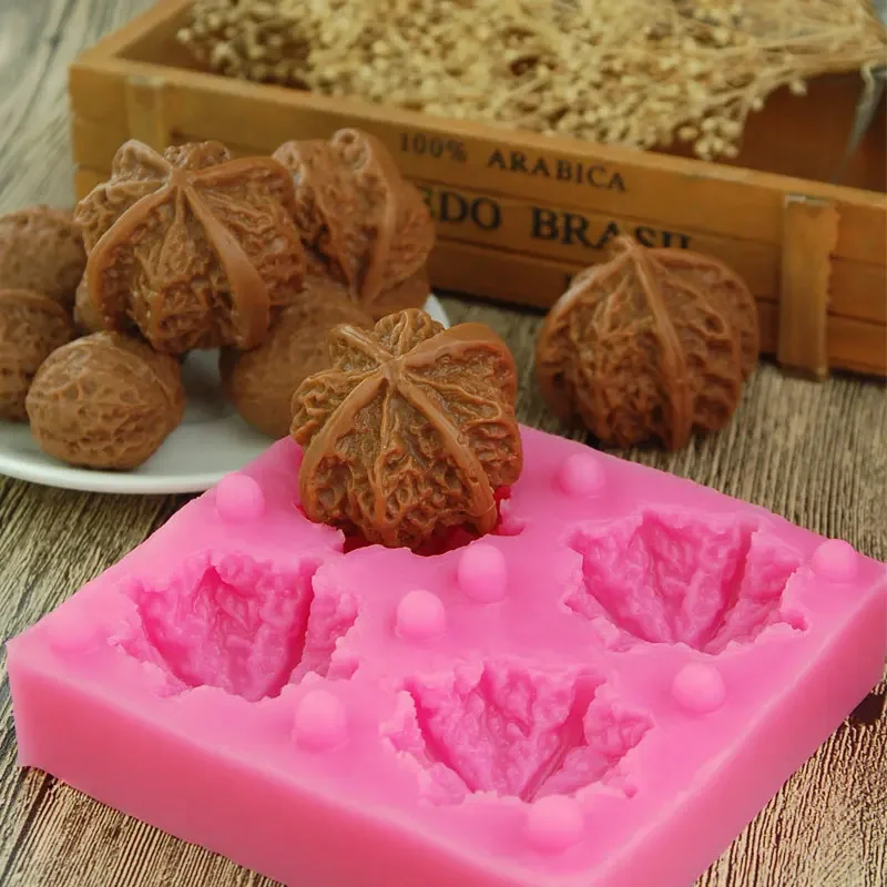 6-hole 3d Walnut Silicone Molds Fondant Cake Chocolate Mould Diy Nut Plaster Resin Soap Making Tools Cake Decoration Accessories