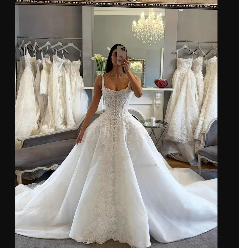 Robe De mariée personnalisée en dentelle, col rond, manches longues, superbe Robe De mariée longueur thé, Vintage, afrique