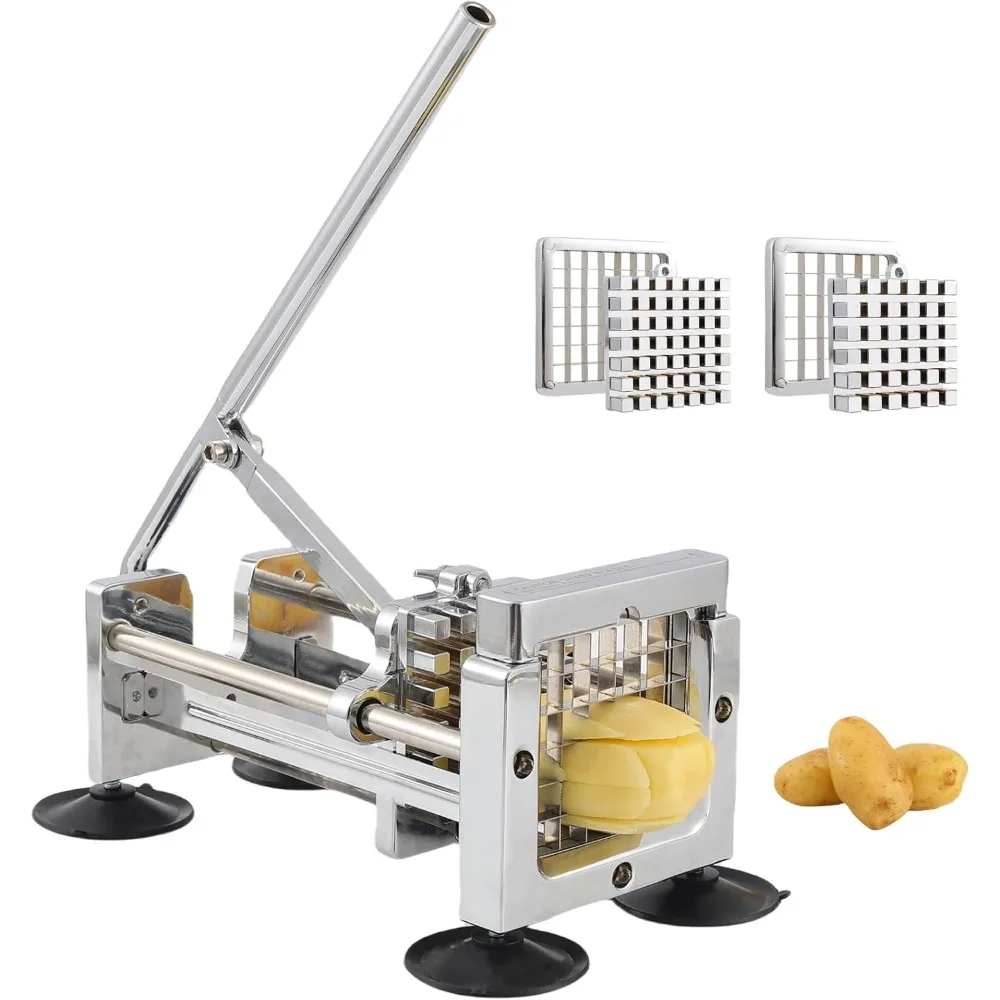 

French Fry Cutter, Stainless Steel Potato Slicer with 1/2-inch and 3/8-inch Blades for Potatoes, Carrots, Cucumbers, Onions