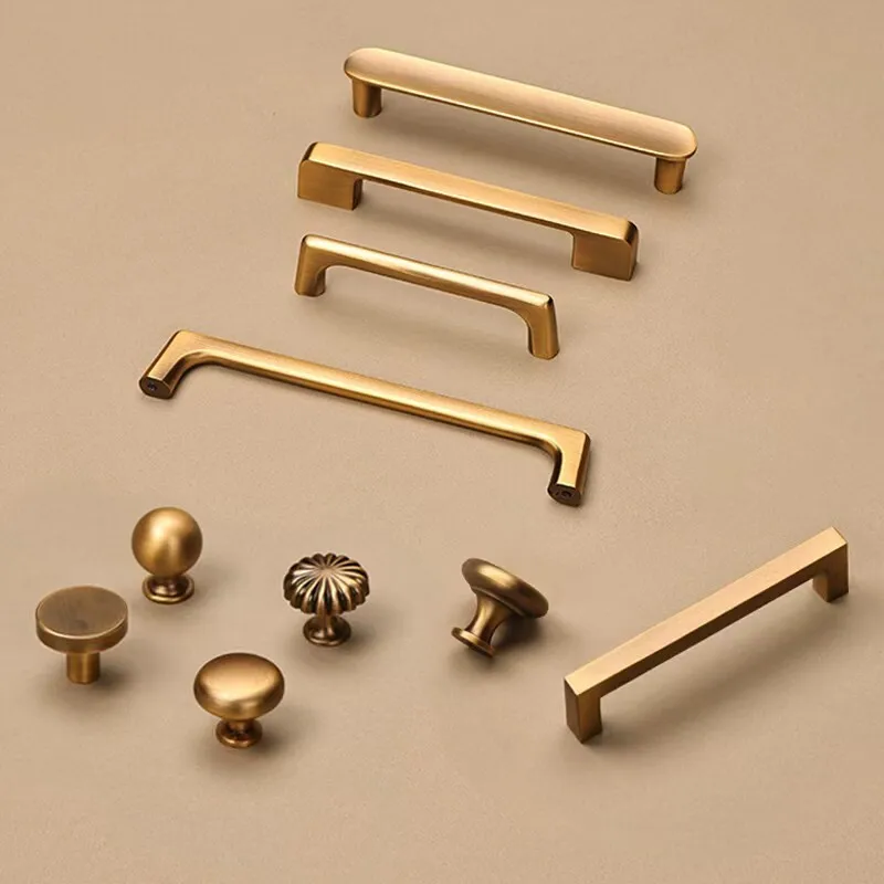 Vintage Cabinet Pull Brass Brushed Drawer Wardrobe Cabinet Door Handle Single-Hole Knob Furniture Hardware Aluminum Alloy Handle