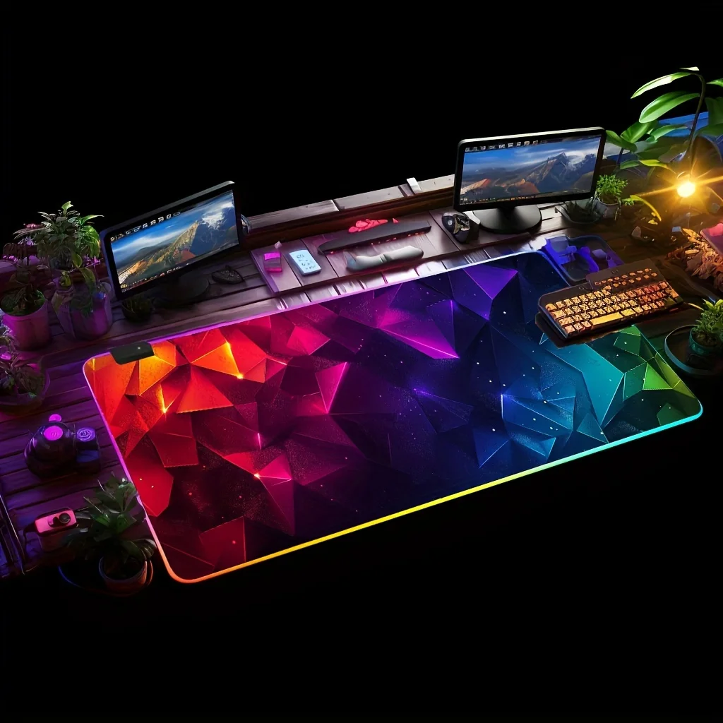 Large RGBGaming Mouse Pad,14 Lighting Modes Touch Control,Non-Slip Rubber Base Soft Extended Keyboard Desk Mat for Esports Gamer