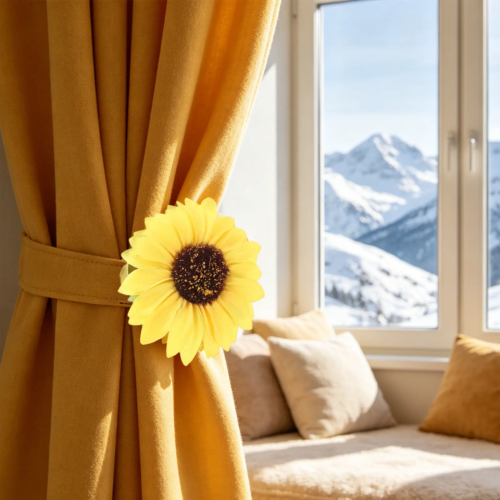 2Pcs Sunflower Curtain Tieback Clips No Drill Floral Curtain Clips Window Drape Holdbacks Window Holdbacks For Thin Sheer