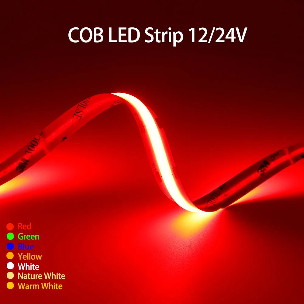 

COB LED Strip Light High Density Flexible FOB 8/10mmPCB 480/528LEDs/m Lights Tape White/Red/Green/Blue Linear Dimmable DC12V/24V