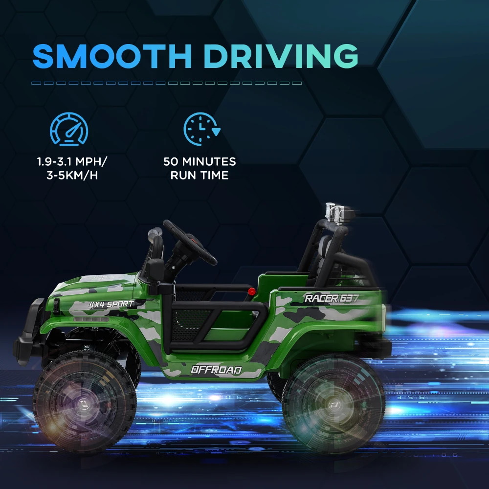 Qaba 12V Ride on Truck Auto elettrica per bambini alimentata a batteria con luci LED musicali remote genitore per età 3-6 anni Verde