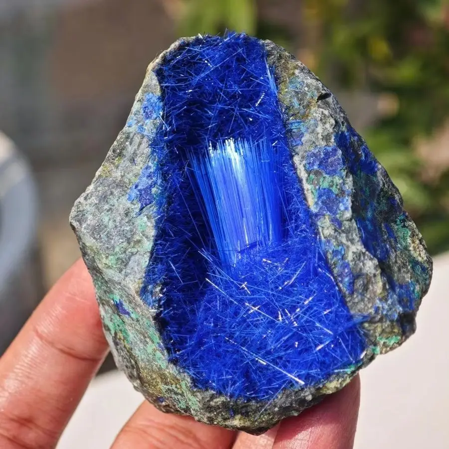 Natural Azurite & Blue Needle Ironstone Cluster Specimen Reiki Healing Mineral Collection for Home Decor and Energy Crystal Gift