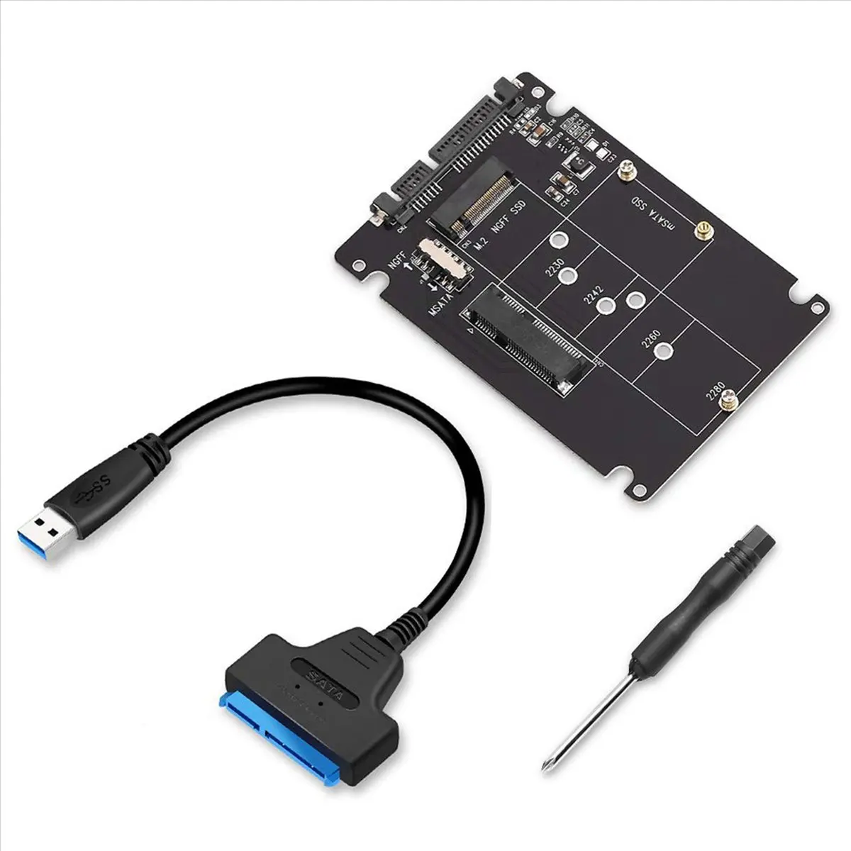 *A23G1205 2X M.2 NGFF or MSATA to SATA 3.0 Adapter USB 3.0 to 2.5 SATA Hard Disk 2 in 1 Converter Reader Card with Cable