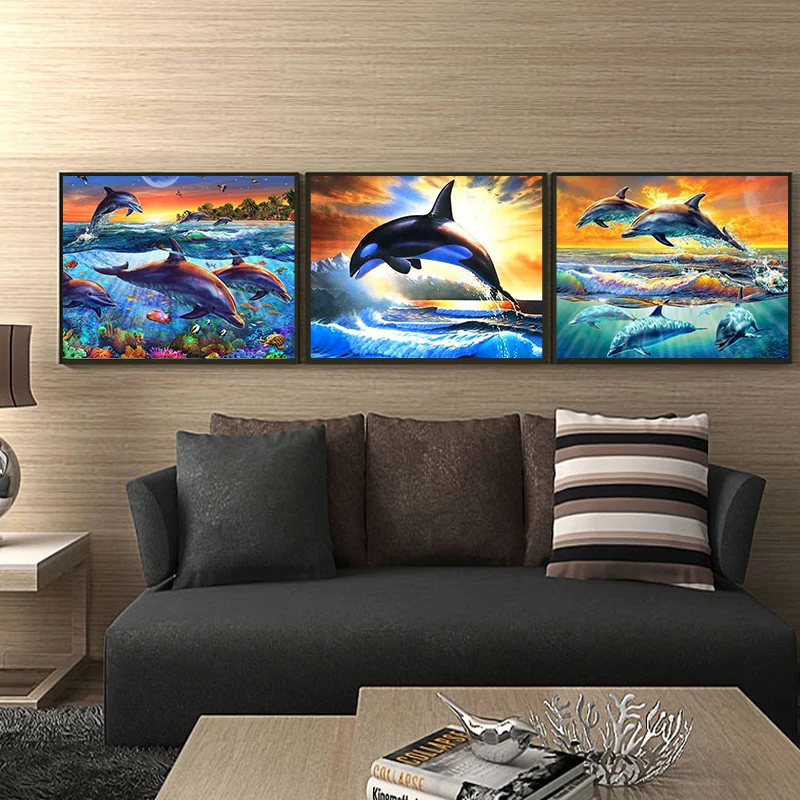 5D DIY Diamond Embroidery Dolphin Diamond Painting Animal Cross Stitch Kit Mosaic Picture Rhinestone Ocean Art Home Decor Gift