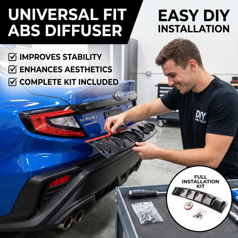 Universal Black 7 Fins Carbon Fiber Auto Racing Shark Style Back Bumper Spoiler Lip Rear Lower Bumper ABS Lip Diffuser Fin Board