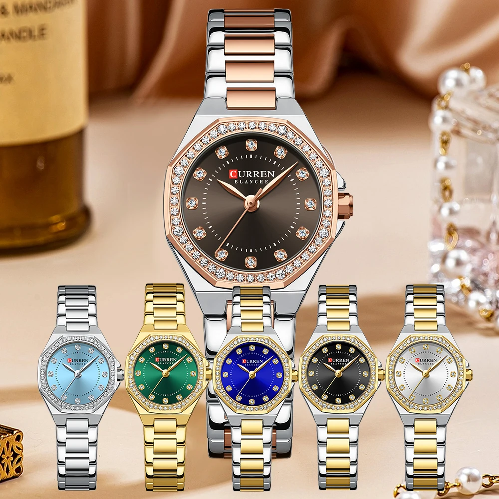 CURREN montre d'élégance de luxe pour femmes montres à Quartz simples avec strass scintillants Bracelet en acier inoxydable étanche