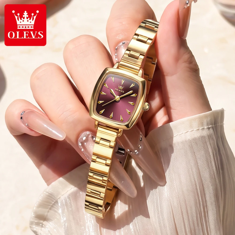 OLEVS 5695 Elegance Branded Quartz Movement Women Watch Take On Travel Steel Watch Square Dial Strap 30m Waterproof Watch