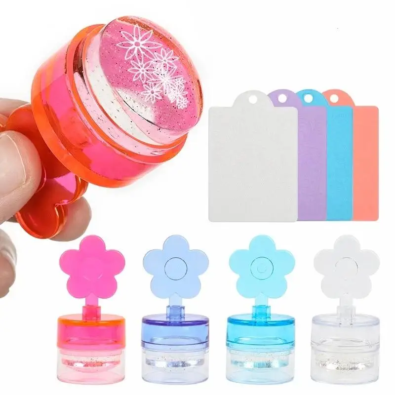1 Juego de estampador de uñas con forma de flor, cabeza de silicona transparente, raspador de manicura, plantillas de transferencia, Kits de impresión, placas de estampado para decoración de uñas