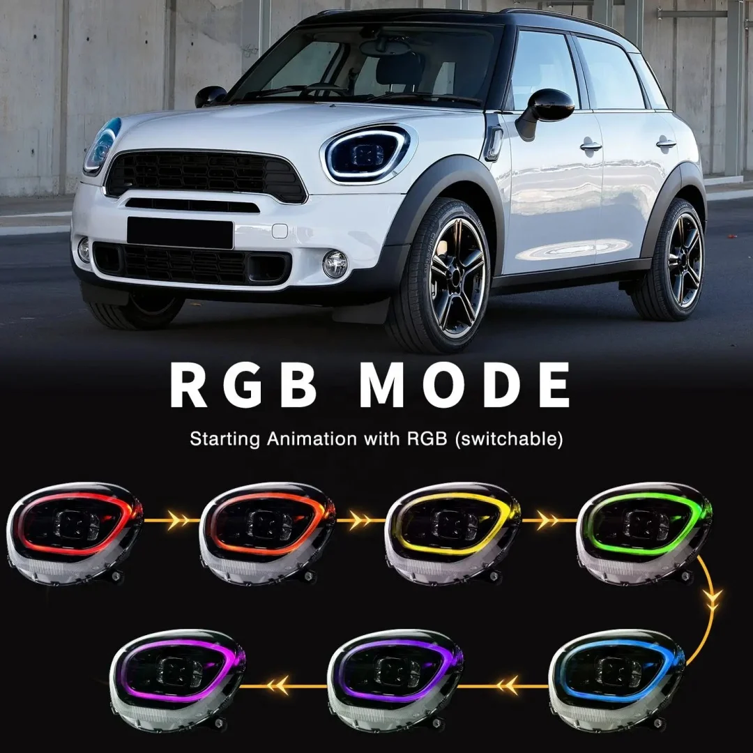 مصباح أمامي LED لسيارة BMW Mini Cooper Countryman R60 2011-2016 [فقط لنوع الهالوجين] كشافات أمامية مع رسوم متحركة بدء التشغيل الديناميكي