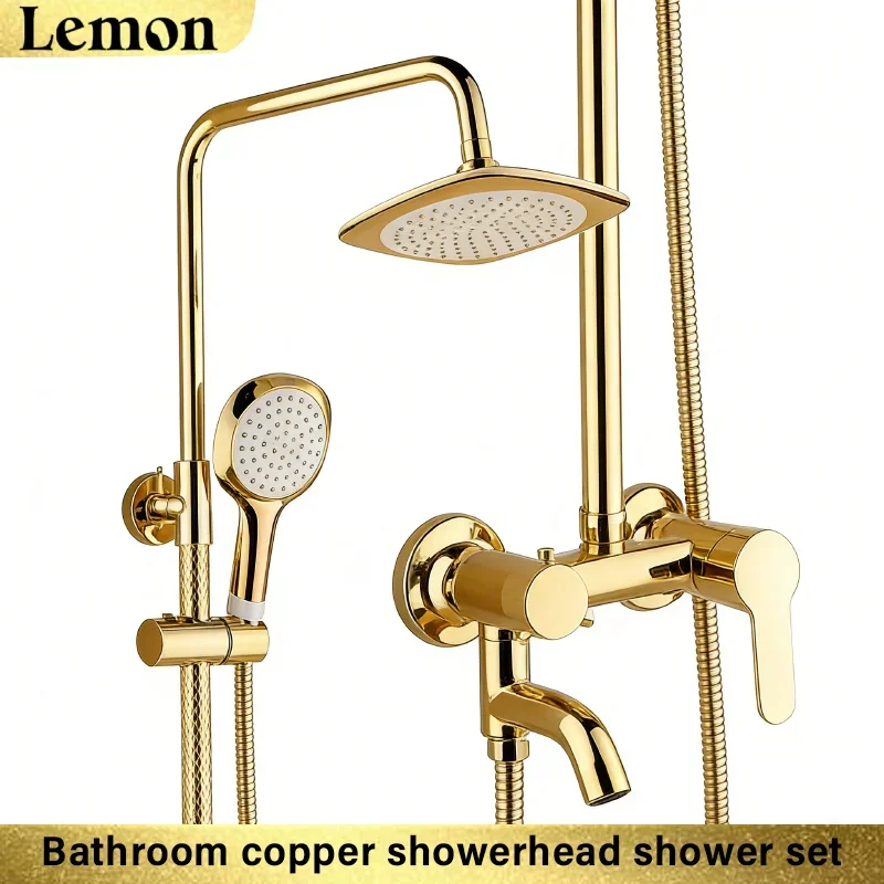 Lemo Brushed Gold Thermostatic Shower Set Bathroom Shower System Bath Shower Faucet Set Square Rainfall Top Shower Faucets