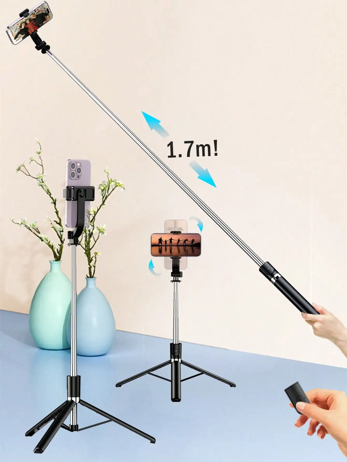 1700mm Selfie Stick Wireless Selfie Stick Phone Tripod Extendable Stand Foldable Monopod For Smartphones Balance Steady Shootin