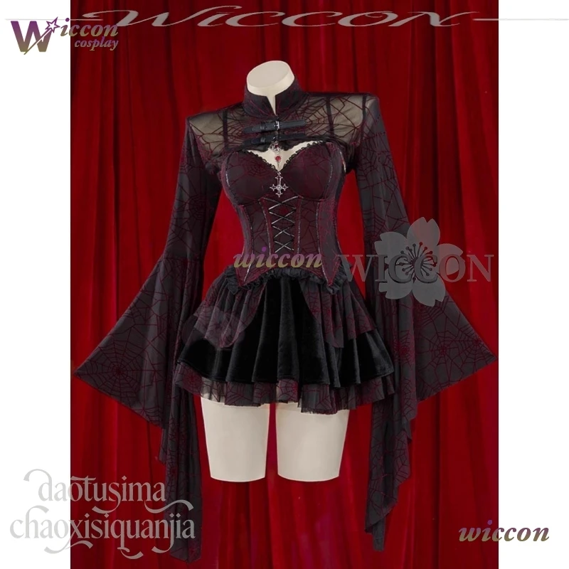 

Оригинальный дизайн, готическое красное, черное бархатное мини-платье на Хэллоуин и Рождество с рисунком паутины и ремешком, Jirai Kei Girls Cos
