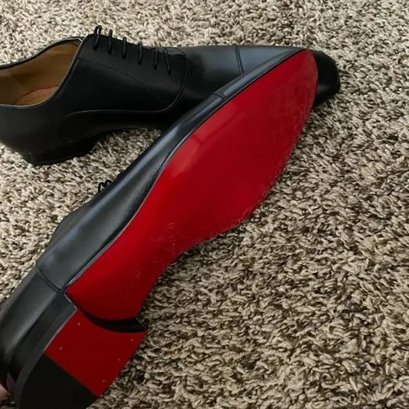 Zapatos de suela roja para hombre, calzado de boda con cordones y punta cuadrada, color negro y marrón