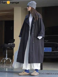 HanOrange-gabardina larga informal para mujer, cortavientos con Bolsillo grande, silueta holgada, ligera, color negro/verde gris, primavera 2024