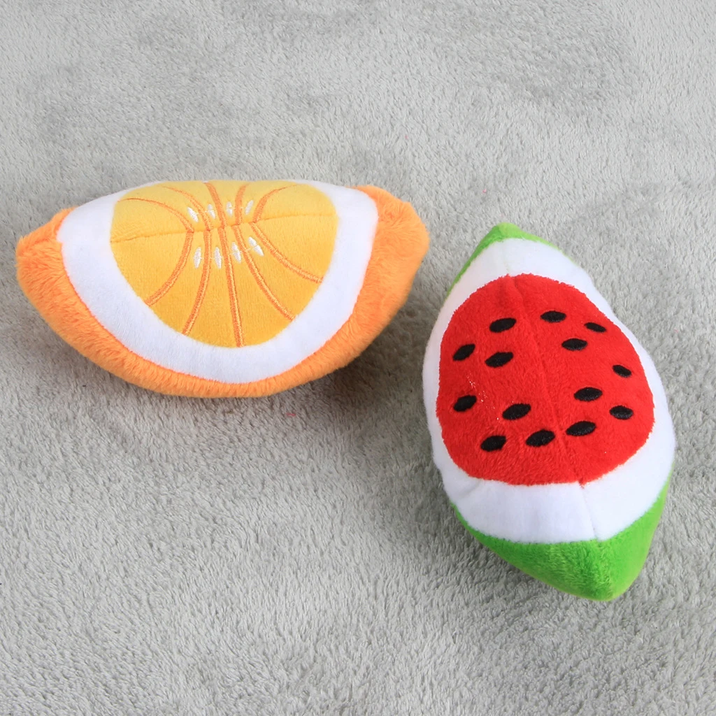 Fruit Dog Toys Squeaker Plush Chew Toy for Small Dogs Training Perros Soft Squeeze Sound Cute Banana Watermelon Pet Accessories