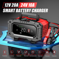 FOXSUR 12V/24V Car Motorcycle Battery Charger - 20A/10A Smart Charger for Lithium/AGM/GEL/Lead-Acid/LiFePO4 - 1 Set Charger