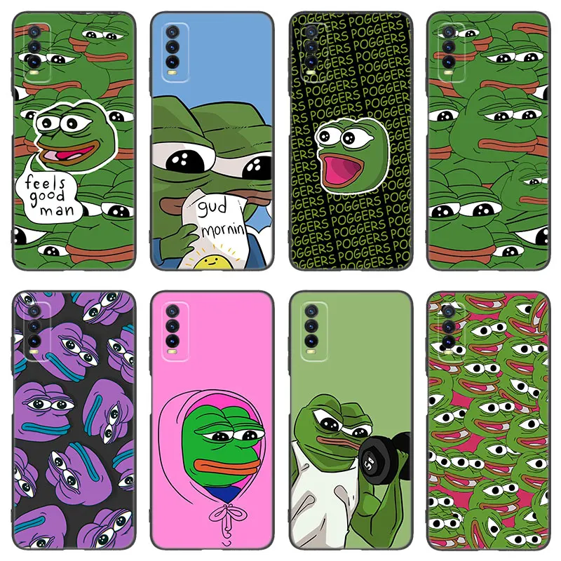 Sad Frog P-Pepe Black Silicone Phone Case For V27 V30 Pro V29e Y27 Y55 Y78 5G Y02S Y15S Y17S Y21S Y22S Y33S Y76S Y16 Y35 Y36