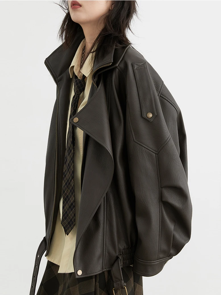 CHIC VEN 여성 PU 재킷 신상 루즈핏 레트로 오토바이 인조 가죽 퀼팅 코트 여성 오버코트 두꺼운 따뜻한 2025 봄 가을 상의