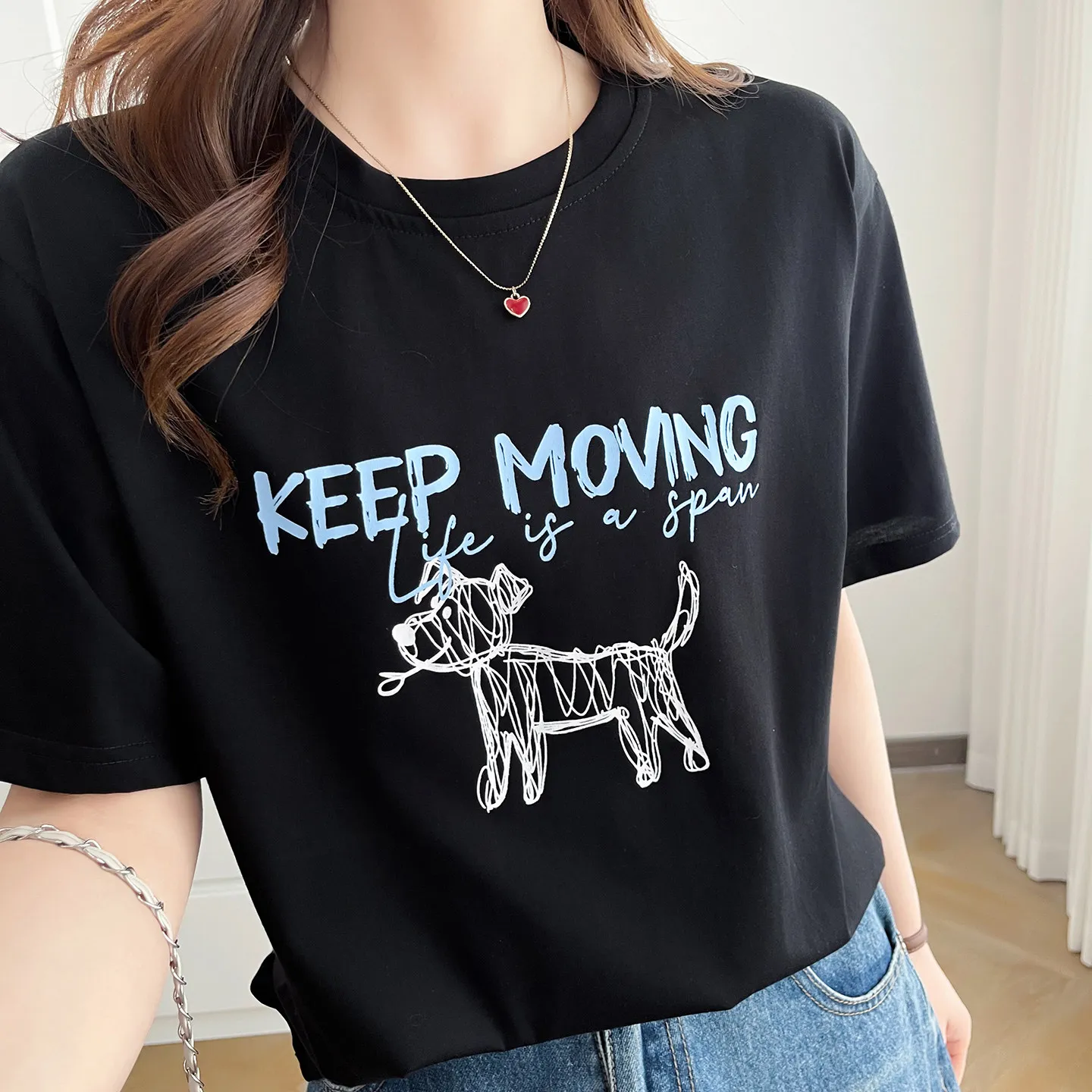 

2026 Summer Plus Size Women's Cotton T Shirts Short Sleeve Cute Cartoon Print Casual Loose Tee Top For Curvy Ladies Oversized