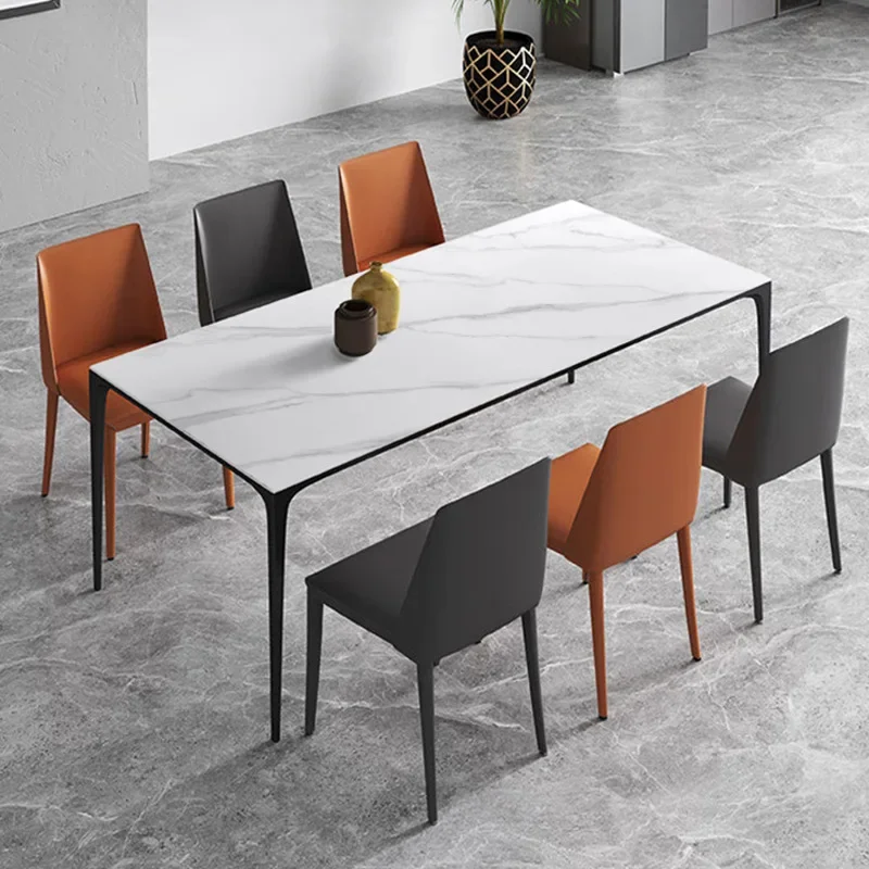 Minimalist aluminum alloy rock slab, dining table and chair combination Nordic modern simplicity, rectangular 6 people