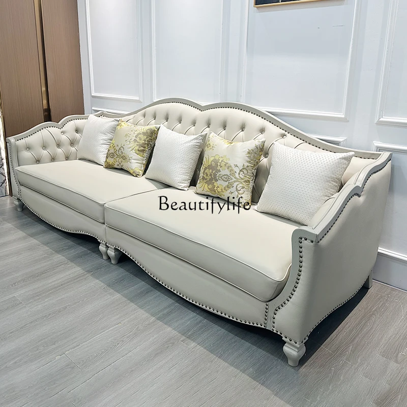 

French light luxury sofa living room combination American leather solid wood European high-end villa large apartment sofa