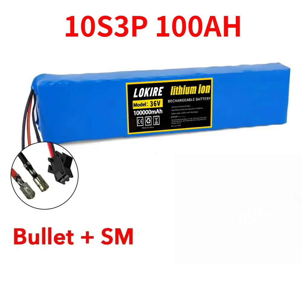 36V 100Ah oplaadbare lithiumbatterij 18650 10S3P 1000W vermogen gemodificeerde 36V elektrische scooterbatterij met BMS, SYP XT60 JST