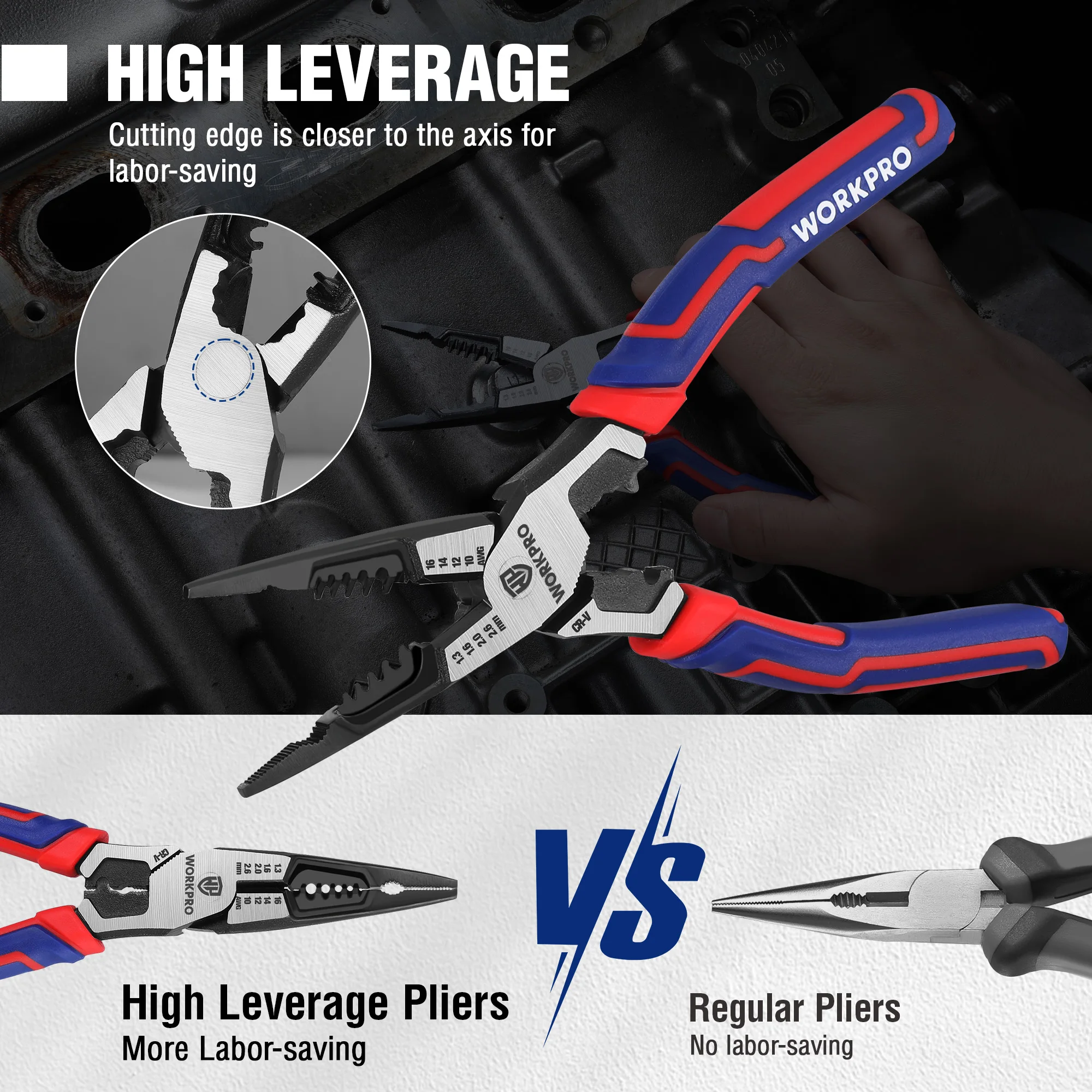 WORKPRO Needle Nose Pliers Hardware Tools Universal Wire Cutters Electrician Multifunctional Universal Diagonal Pliers