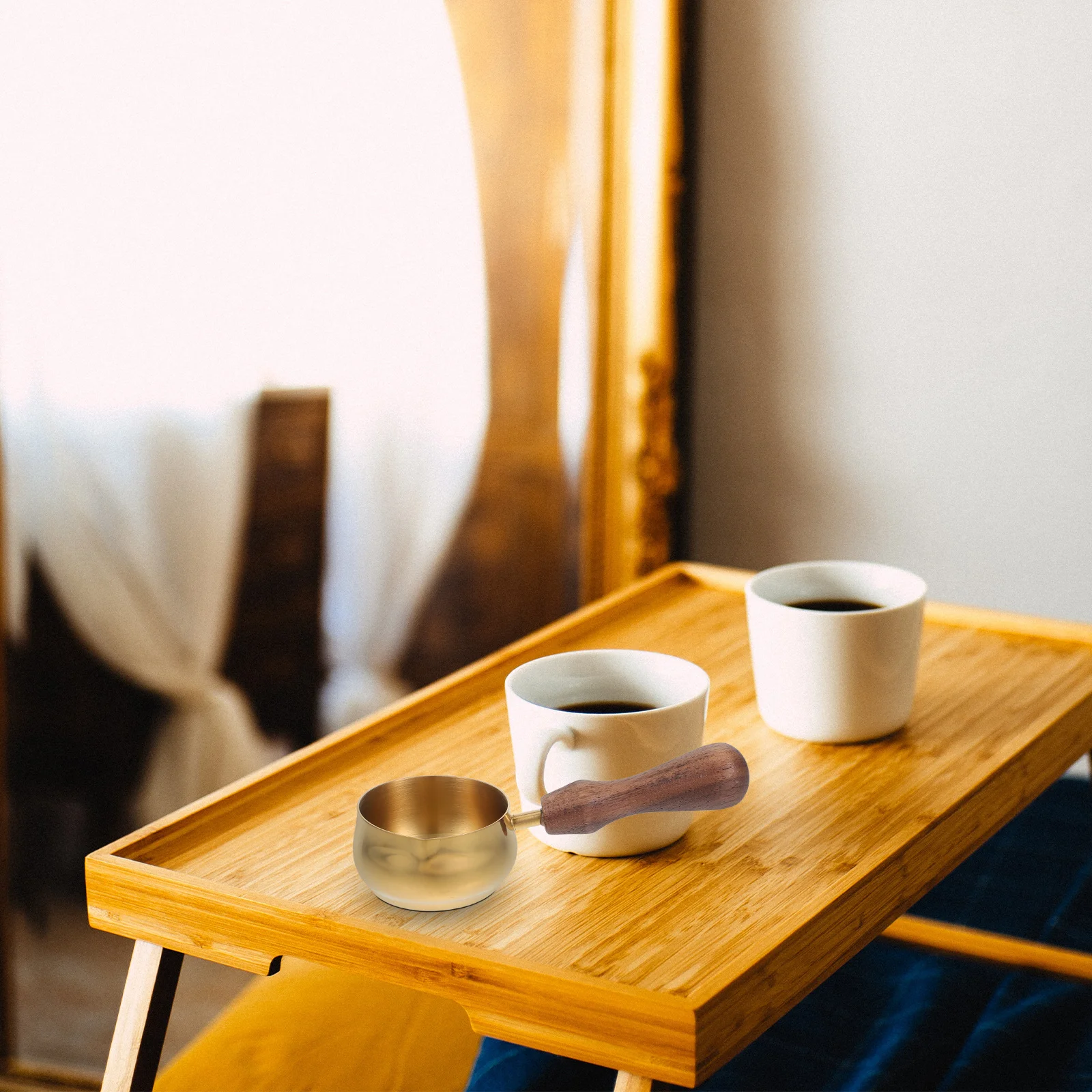 

Stainless Steel Mini Milk Jug With Wooden Handle Small Saucepan Pour Spout For Coffee Espresso Frothing Butter Chocolate