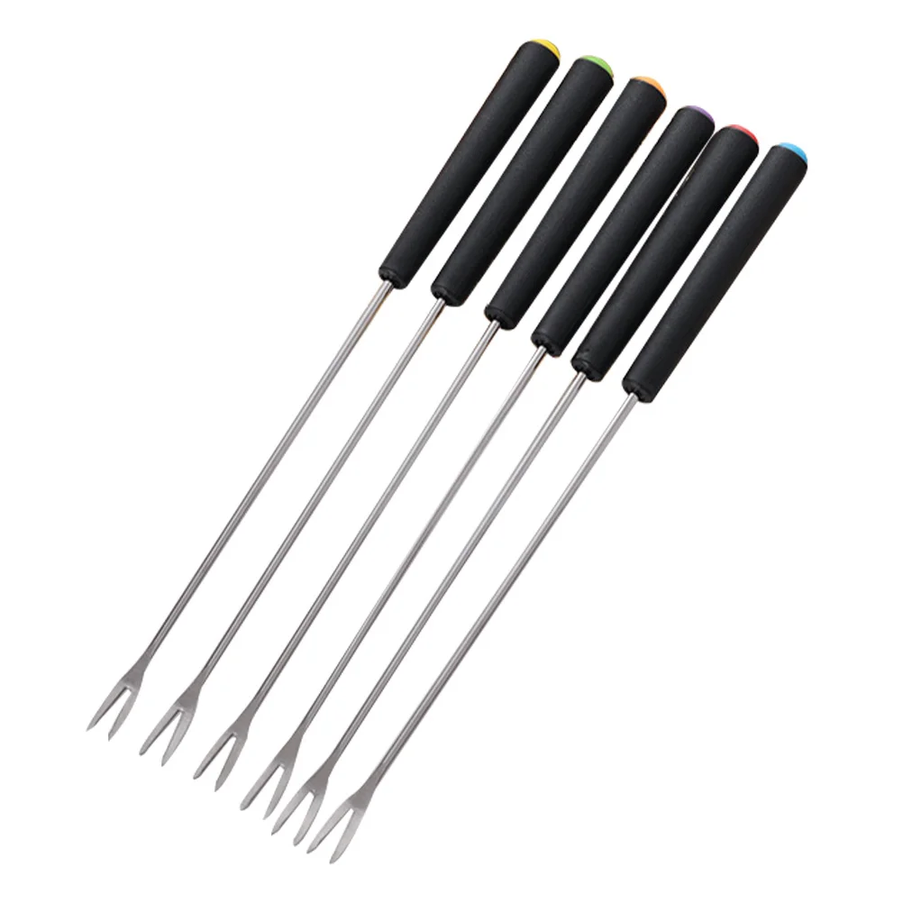 

6pcs Stainless Steel Fondue Forks Heat Resistant Handle For Chocolate Cheese Dipping Fruit Cake Balls Candy Coating Kitchen
