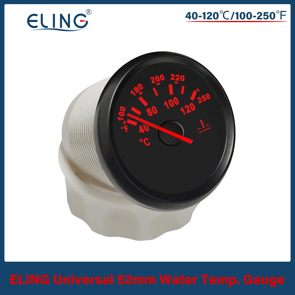 

ELING Waterproof Universal 52mm Waterproof Marine Automatic Water Temp Gauge 40-120℃ with Red Backlight for Yacht Truck