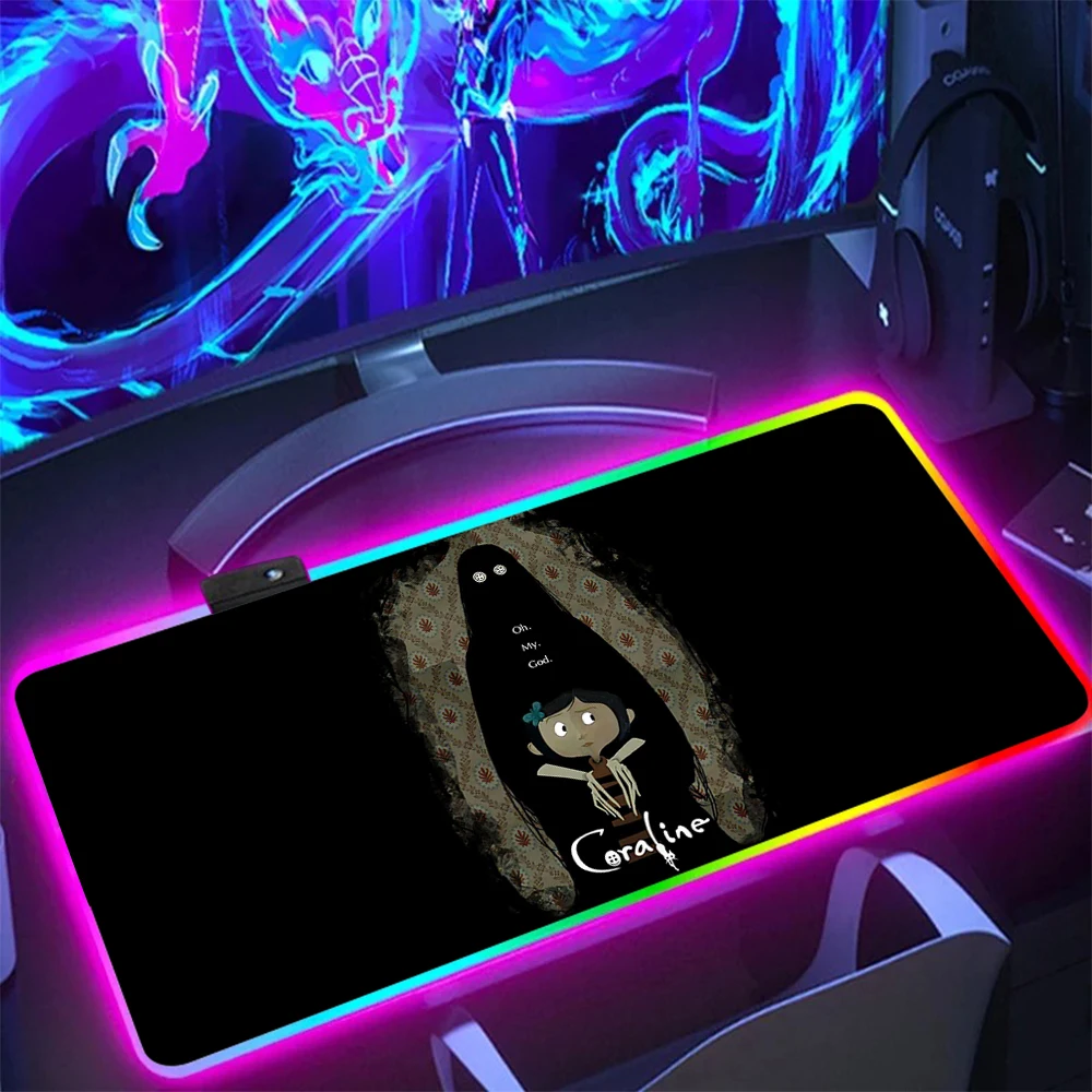 Imagem -03 - Anime Filme de Terror C-coralines Rgb pc Gamer Teclado Mouse Pad Mousepad Led Brilhante Tapetes de Borracha Computador de Jogos Mausepad