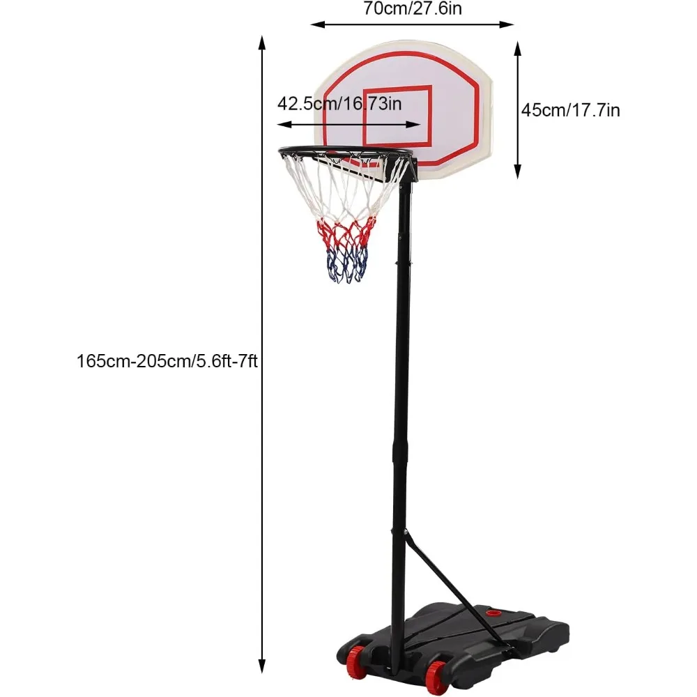 Portable Basketball Hoop Adjustable Height From 5.6ft To 7ft Portable Basketball Hoop Indoors/Outdoors Easy To Assemble and Move